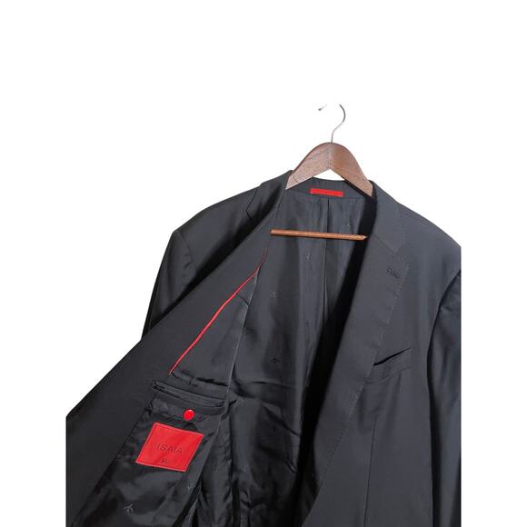 Isaia Napoli Aquaspider 160's 100% Wool Jacket Sport Coat Black Mens 58R - Picture 7 of 13